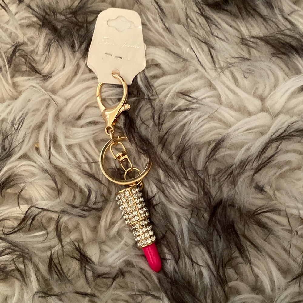 Pink lipstick keychain/bag charm